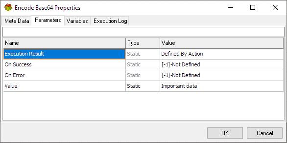 Encode BASE 64 Action - Parameters tab