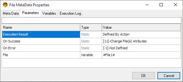 File Meta Data Action - Parameters tab