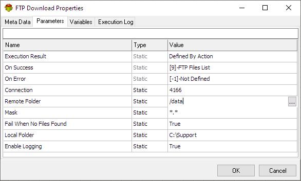 Ftp Download Action - Parameters tab