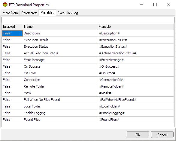 Ftp Download Action - Variables tab