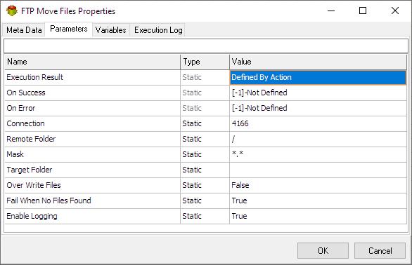 Ftp Move Files Action - Parameters tab