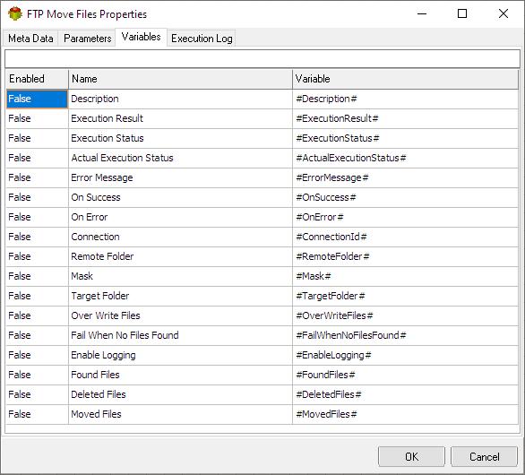 Ftp Move Files Action - Variables tab