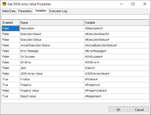 Get JSON Array Value Action - Variables tab