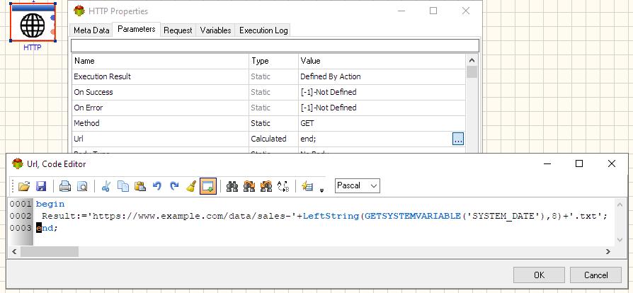 HTTP Action - Calculated URL example - Pascal