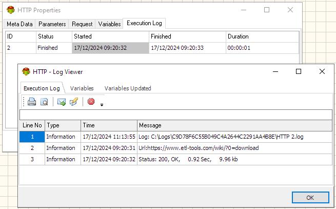 HTTP Action - Execution log tab