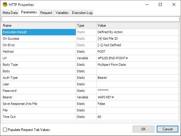 HTTP Action - Parameters tab