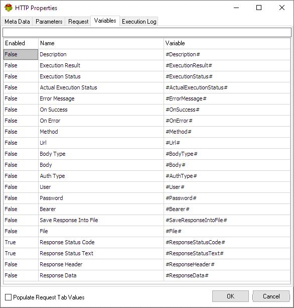 HTTP Action - Variables tab