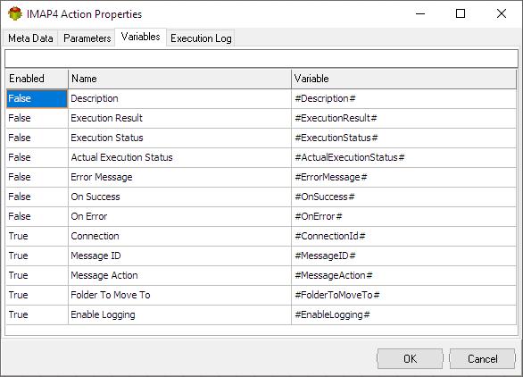 IMAP4 Email Action - Variables tab