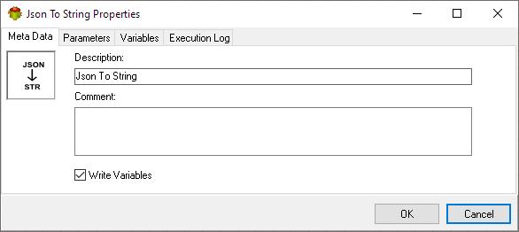 Json to String Action - Metadata tab
