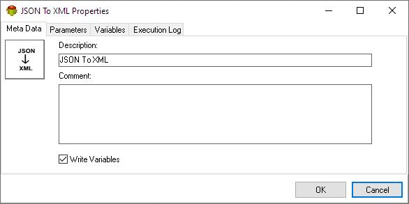Json to XML Action - Metadata tab