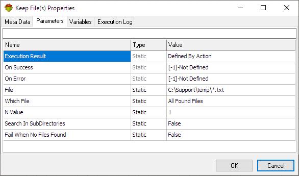 Keep File Action - Parameters tab