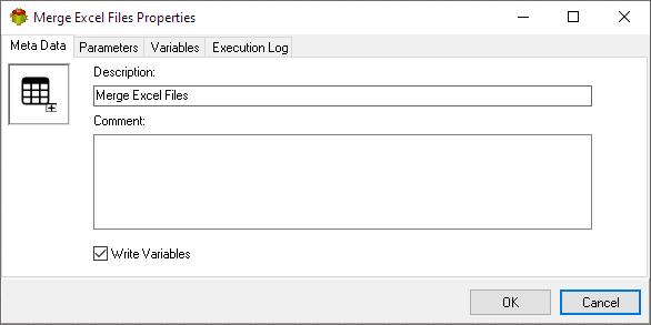 Merge Excel Files Action - Metadata tab