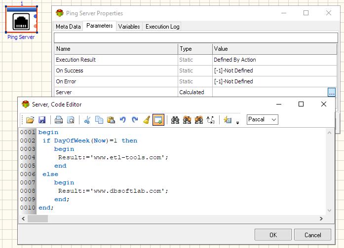 Ping Server Action - Calculated Server Name example - Pascal