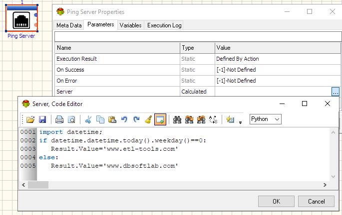 Ping Server Action - Calculated Server Name example - Python