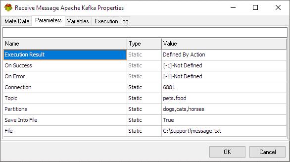 Receive Apache Kafka Message Action - Parameters tab