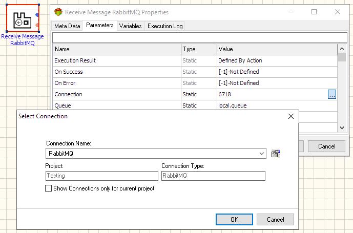 Receive RabbitMQ Message Action - Editing Receive RabbitMQ Message Connection Parameter