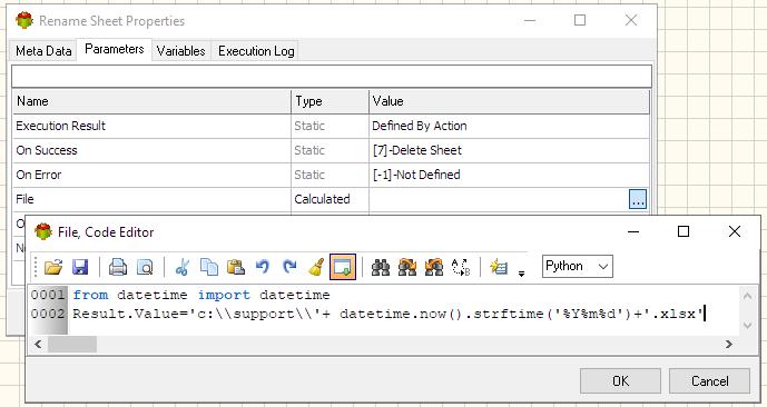 Rename Sheet Action - Calculated File Name example - Python