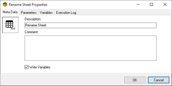 Rename Sheet Action - Metadata tab