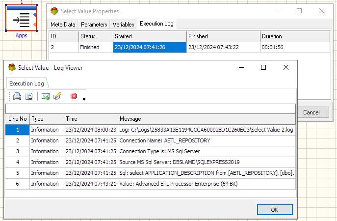 Select Value Action - Execution log tab