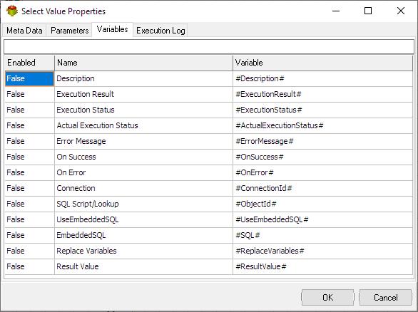 Select Value Action - Variables tab