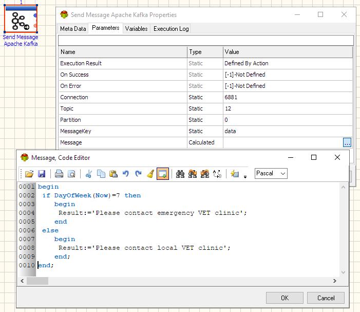 Send Apache Kafka Message Action - Calculated Message example - Pascal