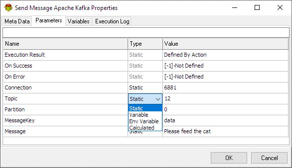 Send Apache Kafka Message Action - Parameters tab