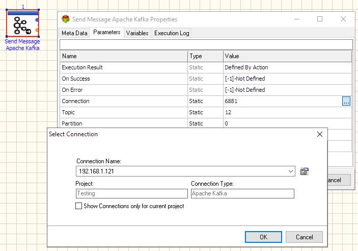 Send Apache Kafka Message Action - Editing Send Apache Kafka Message Connection Parameter