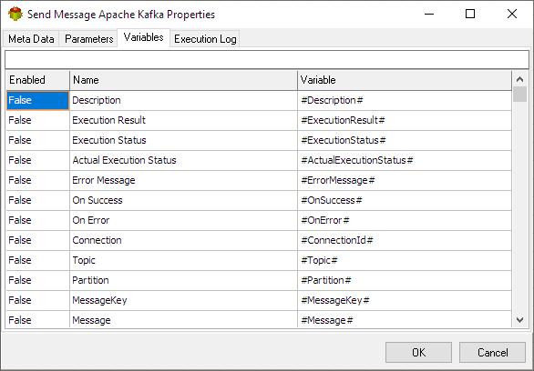 Send Apache Kafka Message Action - Variables tab