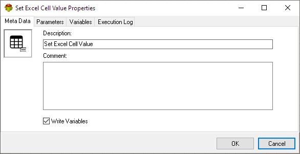 Set Excel Cell Value Action - Metadata tab