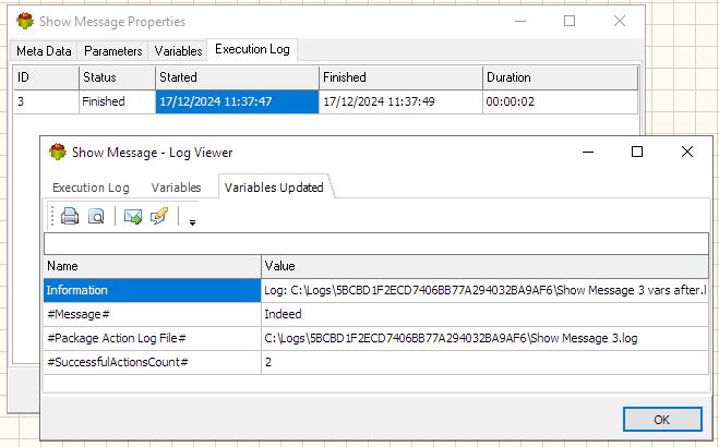 Ask Question Action - Execution log tab