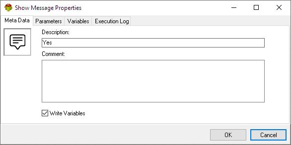 Show Message Action - Metadata tab