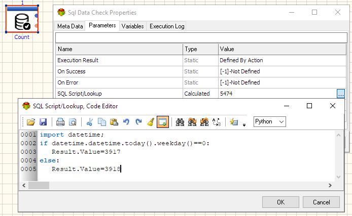 SQL Data Check Action - Calculated Parameter example - Python