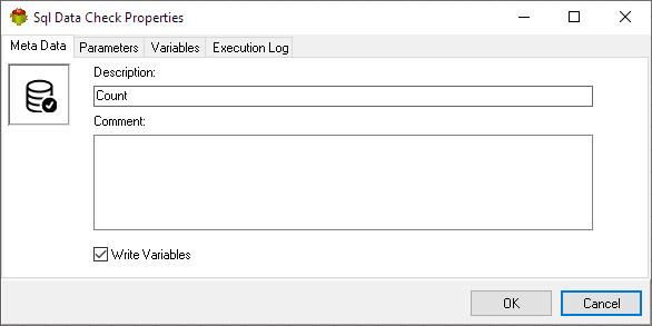 SQL Data Check Action - Metadata tab