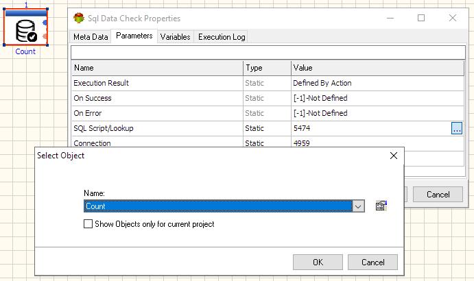 SQL Data Check Action - Editing SQL Data Check Parameter