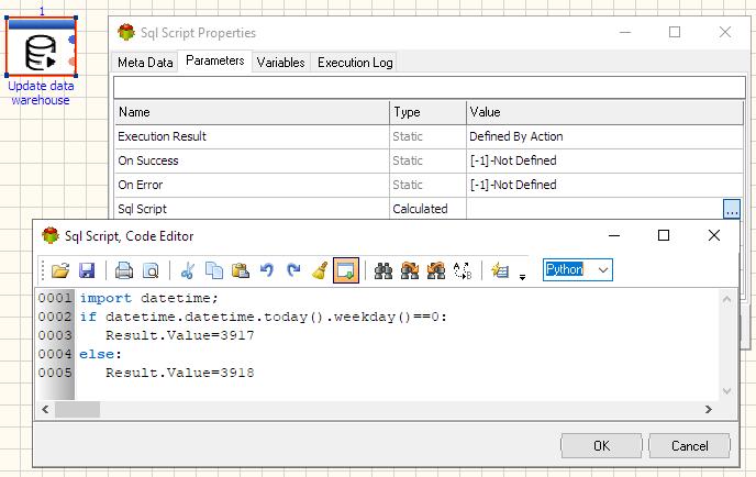 SQL Script Action - Calculated Parameter example - Python