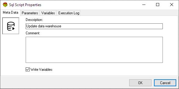 SQL Script Action - Metadata tab
