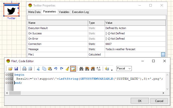 Twitter (X) Action - Calculated File Name example - Pascal