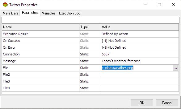 Twitter (X) Action - Parameters tab