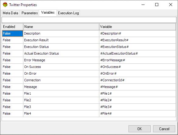 Twitter (X) Action - Variables tab