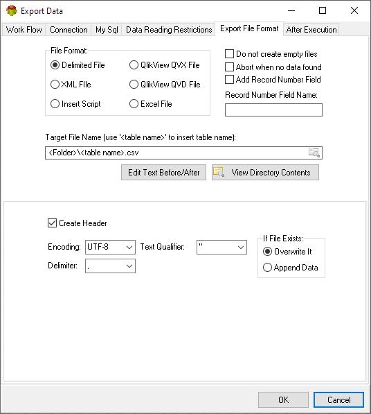Export file format tab