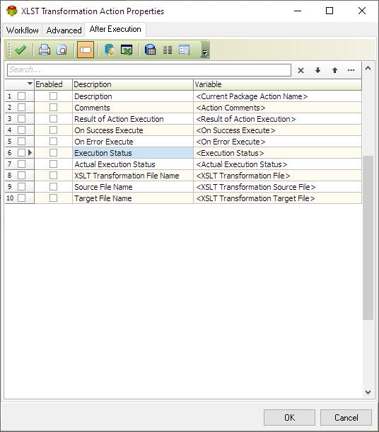 XSLT Package Action - After execution tab