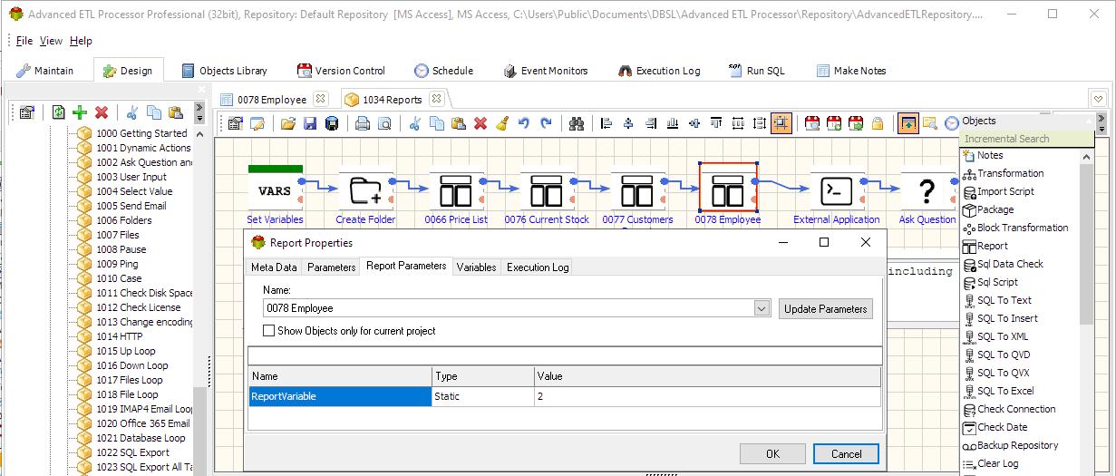 Passing Parameters from Package into the report