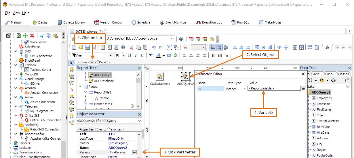 Linking SQL Parameters to variables