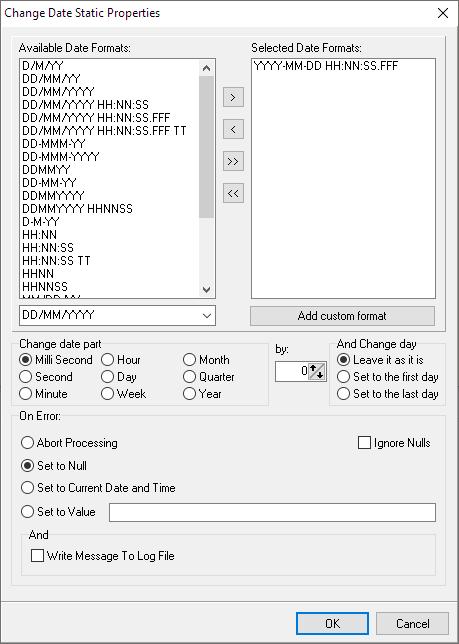 Change Date Static Transformation Function Properties