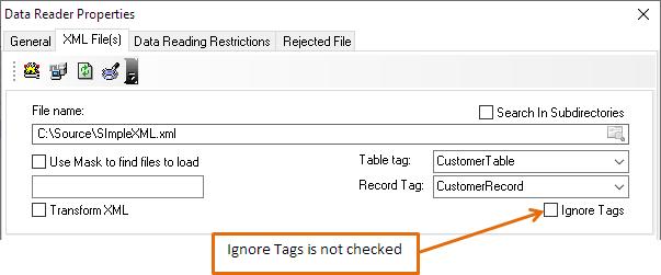 XML ignore tag is not checked