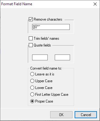 Reformating field names dialogue