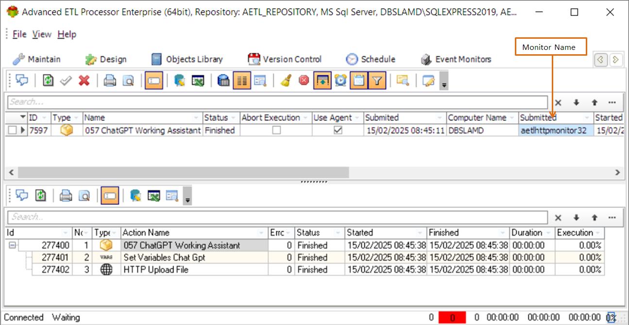 Action was submitted by HTTP Monitor