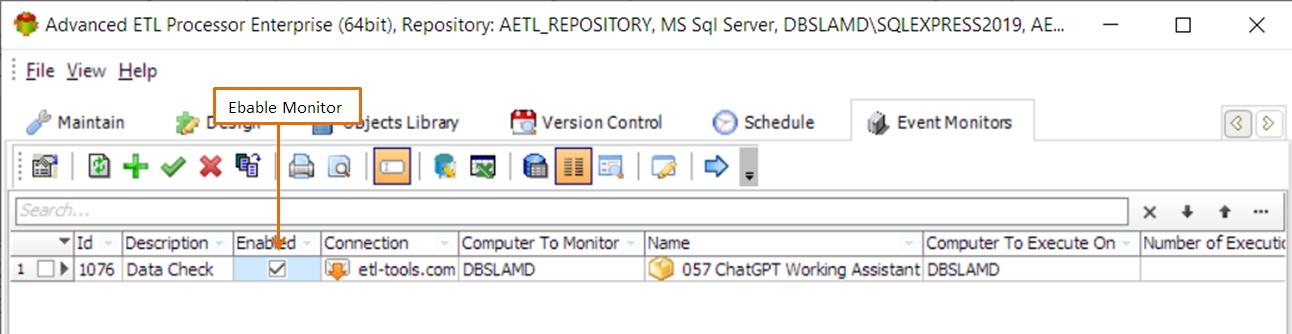 Monitor is enabled on Event Monitors tab