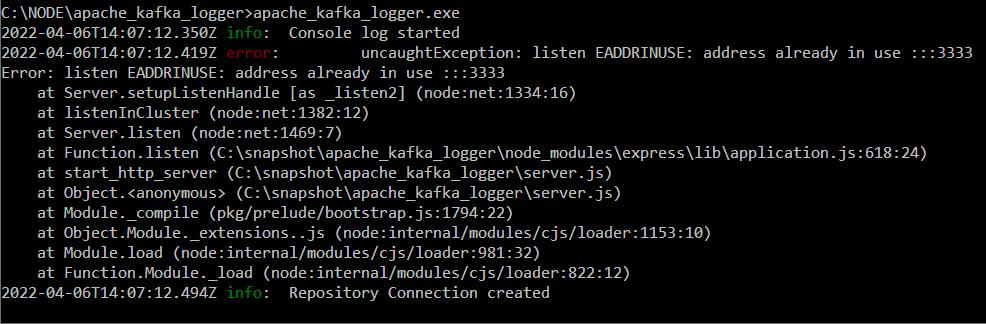 Apache Kafka Logger Error