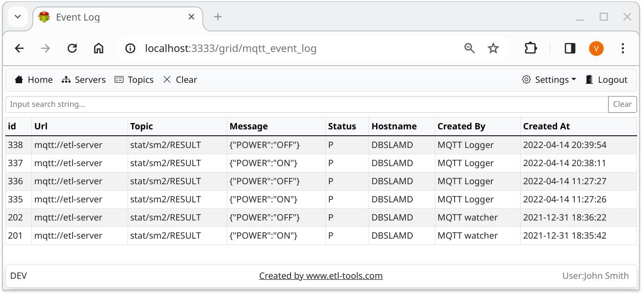 MQTT Logger Event log